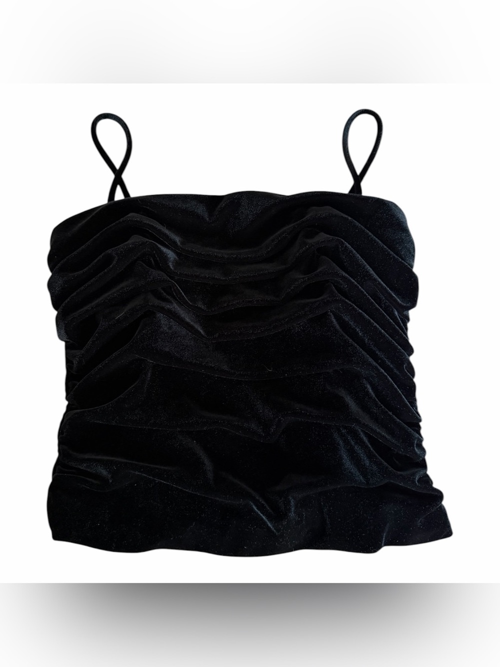 Vintage Jessica McClintock Black Velvet Ruched Spaghetti Strap Cami Size Small